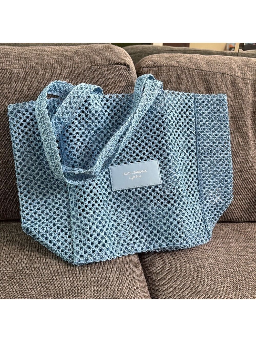 Dolce & Gabbana Light Blue Mesh Beach Tote Bag Blue New Authentic - Picture 4 of 11